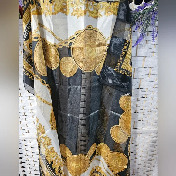 Vintage Baroque Zodiac Coins Black & Gold Scarf - Picture 2 of 8